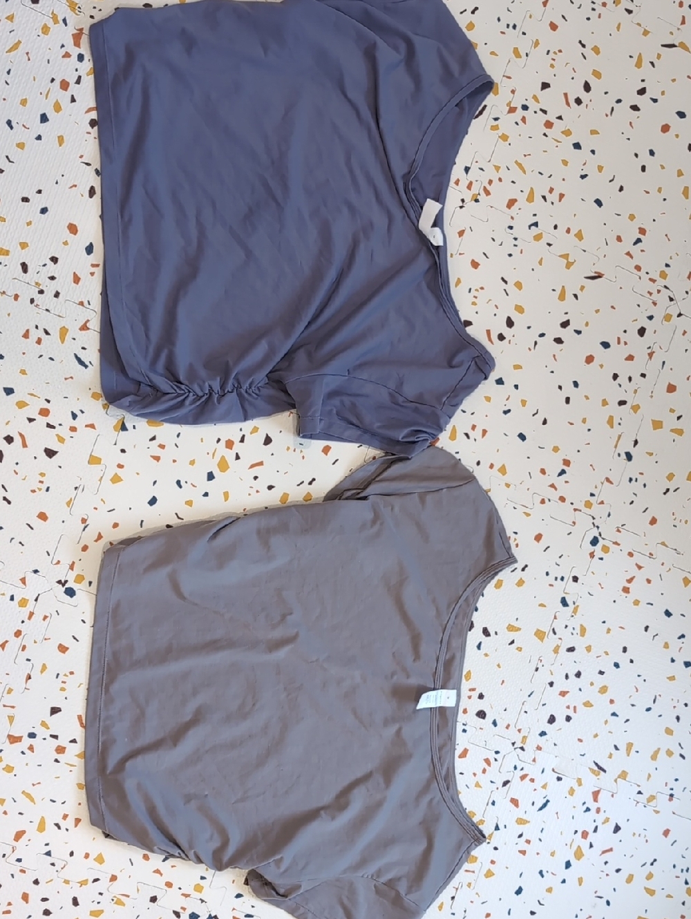 Two Casual Short-Sleeve Tops in Dusty Blue and Taupe Vitality Brand Medium